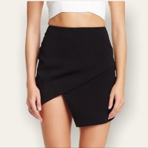 ASTR Asymmetrical Hem Faux Wrap Mini Skirt Lined Polyester Black Large Women’s